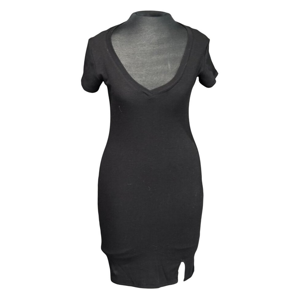Black Short Sleeve V-Neck Bodycon Dress By Heart & Hips Size M